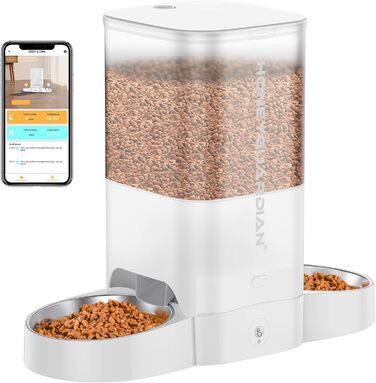 Автоматичний годівниця для котів HoneyGuaridan з Wi-Fi, 2 миски, 5 л, білий