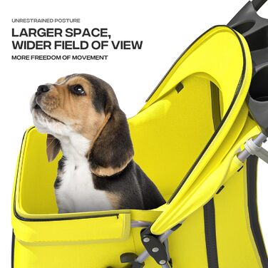 Дитяча коляска для котів та собак, 3 колеса, жовта. Коляска для тварин середнього розміру та цуценят, 13,6 кг, з кошиком для зберігання та тримачем для напоїв