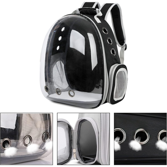 Рюкзак для кота та собаки Galatée, розширюваний, з вентиляцією, для подорожей, кемпінгу та хайкінгу (чорний)
