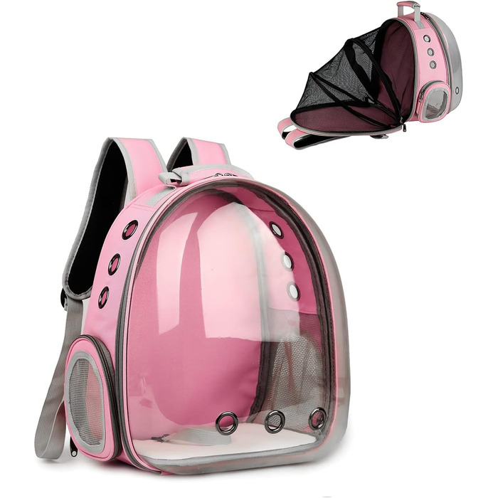 Рюкзак для кота та собаки Galatée, розширюваний, з вентиляцією, для подорожей, кемпінгу, хайкінгу (рожевий)