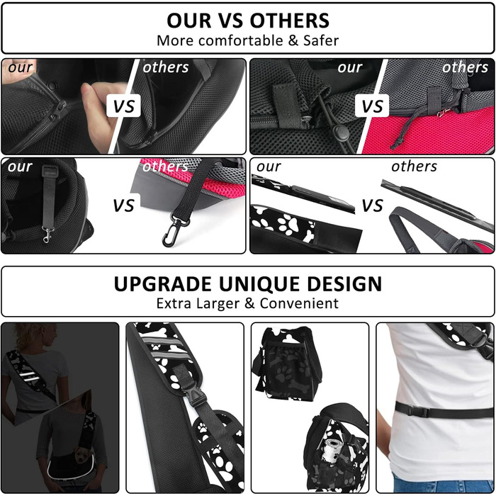 Трапельник для собак та котів, чорний, з регульованим ремінцем, для тварин до 5 кг, принт 'Лапи та кістки'