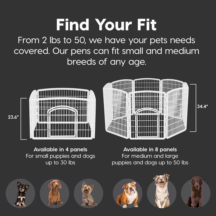 Клітка для собак Iris USA Laufstall, біла, 4 панелі, 61 см, без дверей