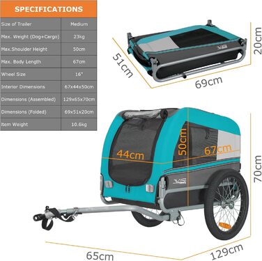 Фаркоп для собак Tiggo VS Pets M – велосипедний причіп для собак, блакитний