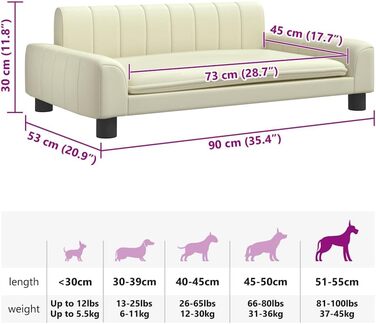 Лягушковий лежак для собак, м'яке ліжко для тварин, лежанка-софа для маленьких собак, котів, штучна шкіра (90 x 53 x 30 см, кремовий)