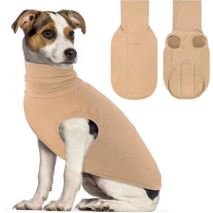 Теплий зимовий пуловер для собак великих порід, пухнастий флісовий светр з високим коміром, Khaki, розмір M