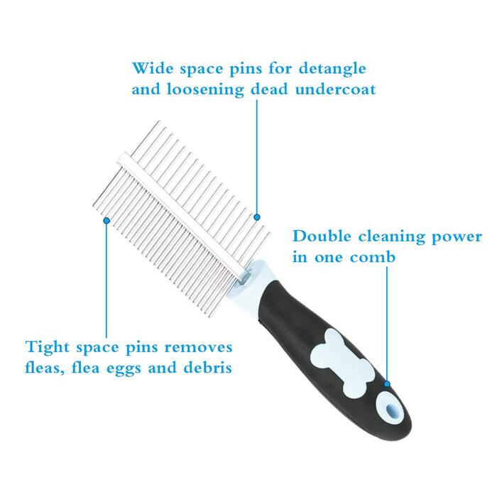 Бурштук для догляду за шерстю собак Tonyg-P, м'яка вичавкова щітка + двосторонній гребінець для собак з довгим волоссям (синій)