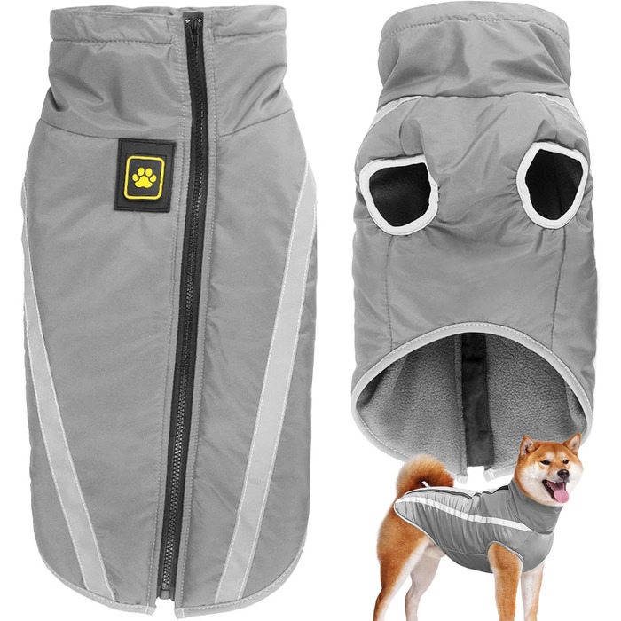 Водонепроникні куртки для собак, зимові теплі одяг для тварин, куртки для собак, одяг для собак, світловідбиваючий одяг, жилет для цуценят з шлейкою, отвір для маленьких, середніх та великих собак (Сірий, 2XL)