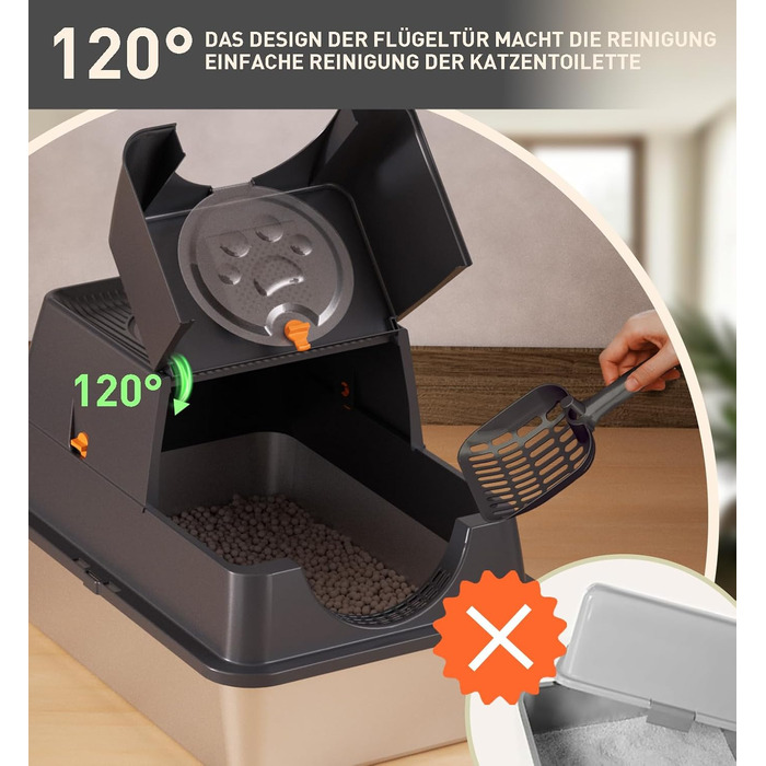 Кігтеточка-лоток для котів Citylife Edelstahl з кришкою, XXL, закритий, з двома входами, килимок для котячого туалету та совком, легко чиститься, нейтралізатор запаху, темно-сірий