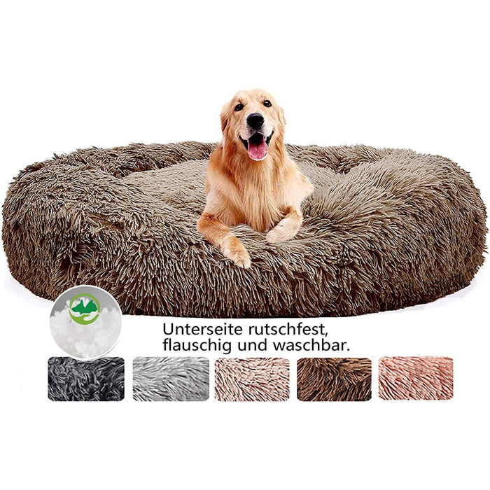 М'яке ліжко для собак Haoye, кругла подушка для домашніх тварин, ліжко для котів та собак Donut, миється, зручне ліжко для котів та собак (діаметр 50-120 см / 7 розмірів), діаметр 70 см (колір коричневий, діаметр 120 см)