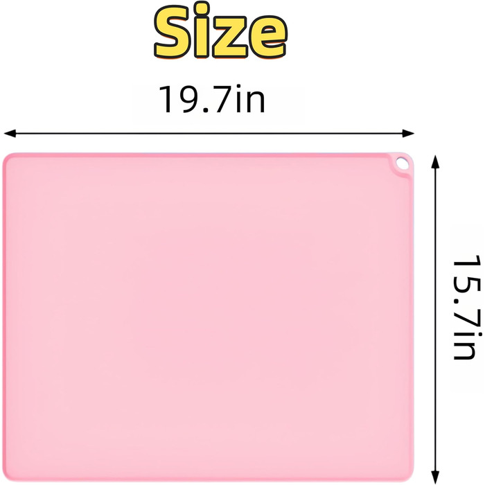 Силіконова килимок для годування домашніх тварин, 50.8 x 40.6 см, вологостійкий, з антиковзаючою основою та захистом від протікання, легко миється (Рожевий)