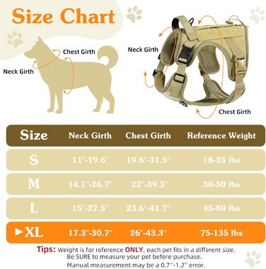 Тактичний нашийник для собак VavoPaw з панеллю MOLLE та світловідбиваючими смугами, армійсько-зелений, розмір L (45-80 кг, обхват грудей 23.6-41.7', шиї 15-27.5')