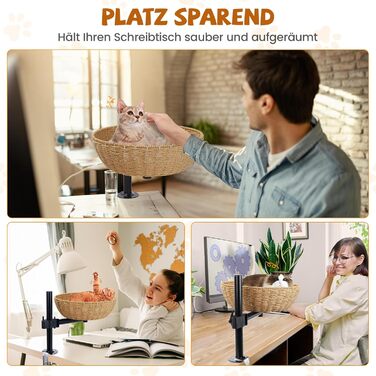 Кігтеточка-ліжко для кота на стіл: обертання 360°, регульована висота, без свердління. Підвищене котяче ліжко над столом. Тримає кошеня/кота поруч. Зручне ліжко для кота з подушкою для тварин.