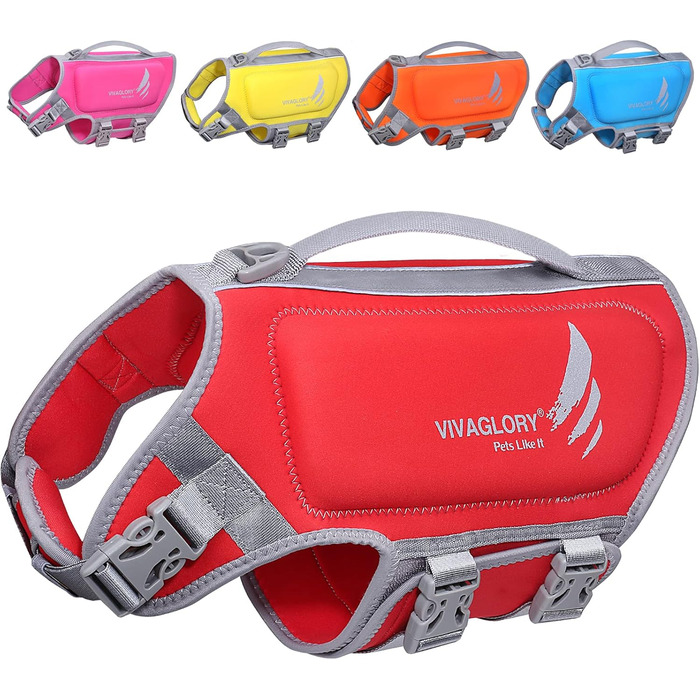 Жилет рятувальний для собак VIVAGLORY, жилет для плавання, червоний, S (48-56 см)