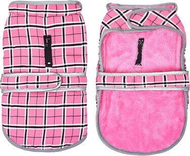 Зимовий теплий жилет для собак Eastlion в клітинку. Одяг для собак маленьких, середніх та великих порід. Жилет з отвором для повідка (S, Рожевий)