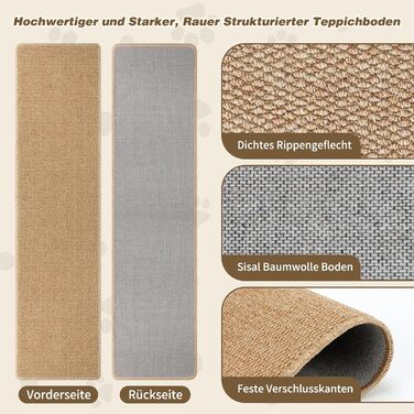 Килимок для дряпання котів FHTONGE 71x15.8 см, сизаль, для кріплення на стіну, сірий