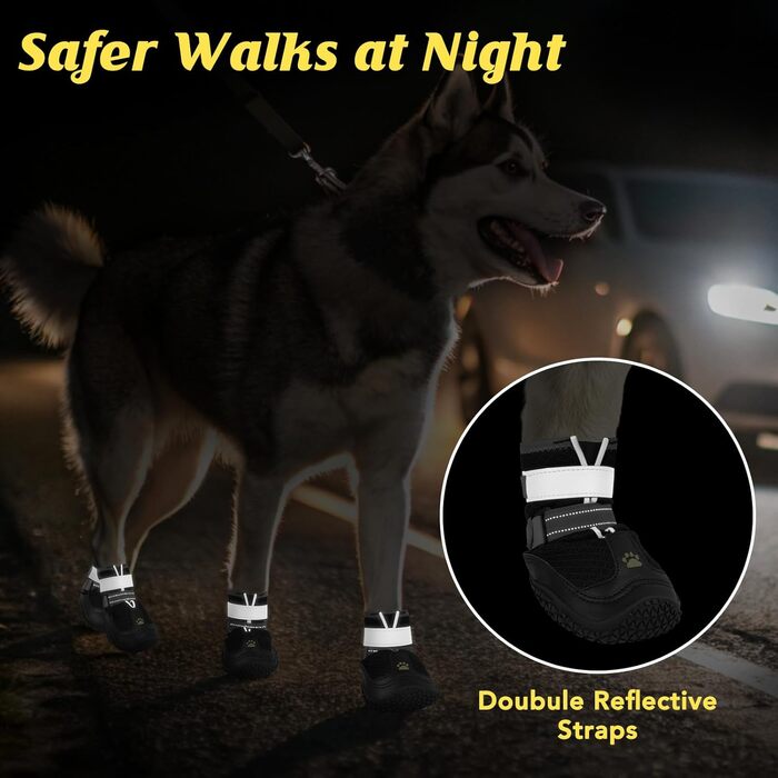 Зручні собачі черевики LUCKYPAW з дихаючої сітки для захисту лап влітку та взимку. Антиковзкі, з відбиваючими елементами, для прогулянок, хандрингу та активного відпочинку на вулиці.