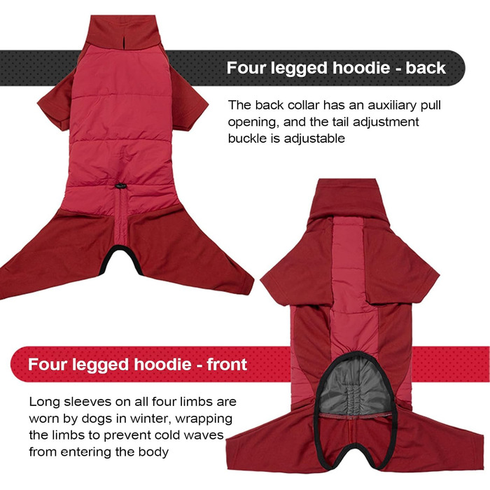 Флісовий теплий зимовий одяг для собак з капюшоном, водонепроникний, з простроченим спинком, регульований, з отвором для повідка (Red XL)