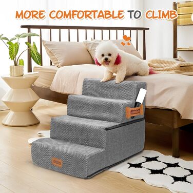 Східці для собак Nobleza - пандус для тварин з валиком для ворсу, 5 сходинок, підійде для котів та собак, для ліжка та дивану (4 сходинки)