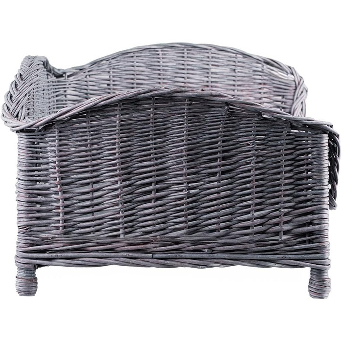 Корзина для собак та котів з плетеної лози з м'яким лежаком - сіро-чорний колір, 54x32x25 см