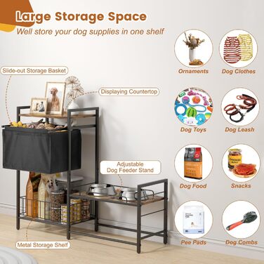 Підвищений миска для собак Bikoney з місцем для зберігання – годівниця та поїлка з кошиком для іграшок, шафка-годонавча для маленьких, середніх та великих собак, органайзер для аксесуарів для тварин