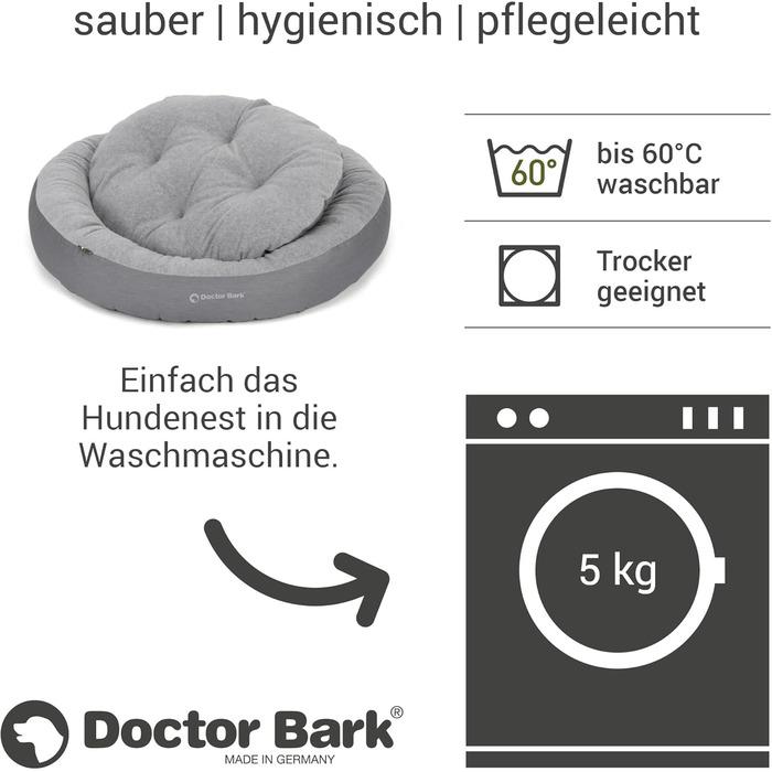 Кругле м'яке ліжко для собак Doctor Bark GreenLabel, 50x40 см, сірий (S)