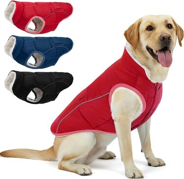 Зимова куртка для собак Nasjac Hund Wintermante - тепла, з флісовою підкладкою, з відбиваючими смугами та кишенями, водовідштовхуюча для собак маленьких та середніх розмірів (Червоний, 2XL)