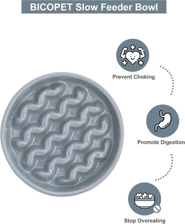 Миска для собак Slow Feeder з кераміки з нековзним силіконовим краєм - миска-лабіринт для запобігання здуття та ожиріння (Абрикос-S) (Medium, Macroni-Ice Blue)