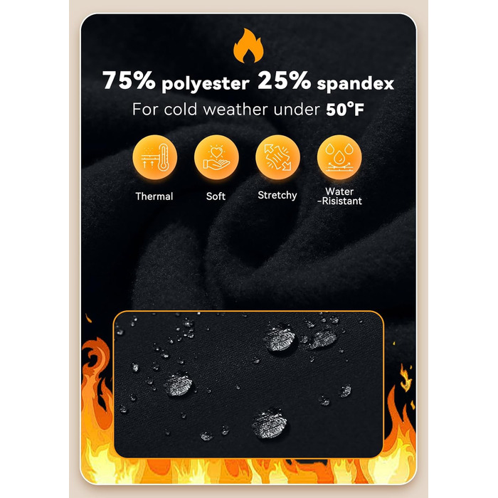 Чорні зимові штани для верхової їзди Baleaf з флісу (повний пояс), з кишенями на блискавці, легінси, розмір L