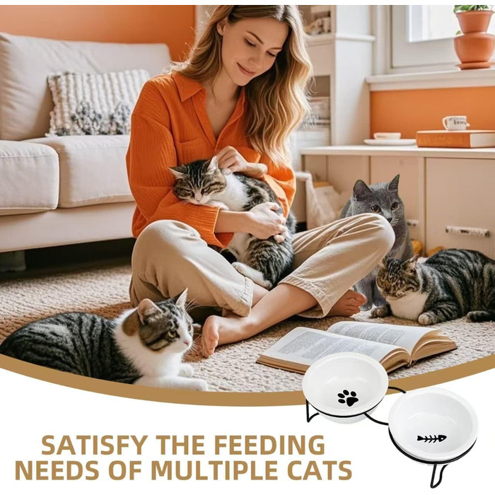 Миска для кота з автопоїльником, керамічна миска з металевим підставкою, миска для води та корму для котів, кошенят, собак, придатна для миття в посудомийній машині