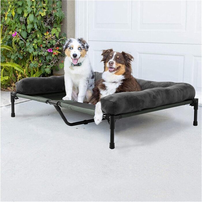 Підняте ліжко для собак BingoPaw XXL 130x90x18 см, для великих порід, вуличне, для саду, кемпінгу, сонячна лежанка, міцний металевий каркас