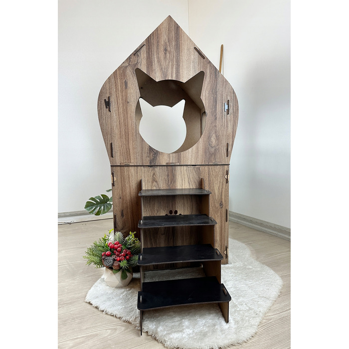 Дерев'яний будинок для кота Kupme, чорний, підлоговий, 83x48 см