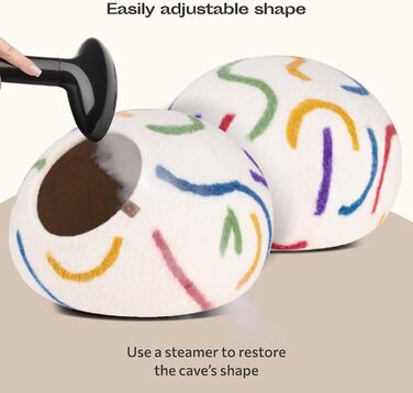 Кішечка ліжко для котів з 100% еринової вовни – ручне валяння, екологічне ліжко для котів та кошенят – м'яке спальне місце, тепле взимку та прохолодне влітку, стильний дизайн (Райдуга, M)