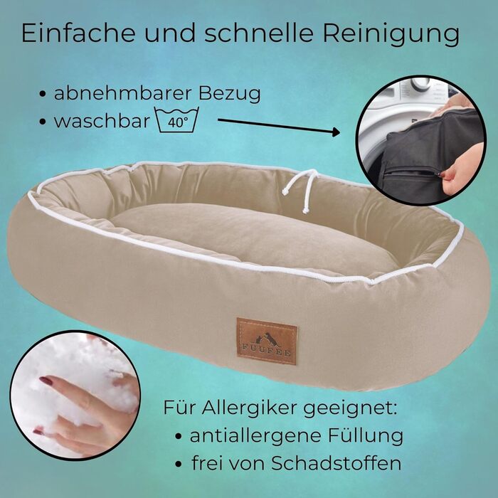 Ортопедичне ліжко для собак середніх порід 95x65 см, бежеве