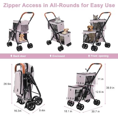 Візок для собак Joyfultails, складаний, рожевий. Підходить для собак та котів до 20 кг