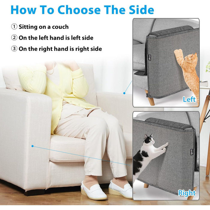 Захист для дивану від котів NATUYA - М'який мовшеневий захист меблів для котів, легко знімається, сірий колір, для правої сторони