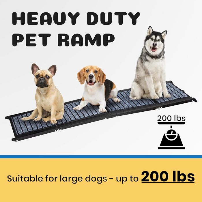 Рампа для собак преміум-класу, портативна, для великих собак, антиковзка поверхня, складана, легка, до 113 кг, для автомобілів та SUV