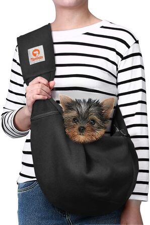Сумка-переноска Tomkas для собак і котів, чорна, регульований ремінь, кишеня на блискавці, застібка, для малих порід