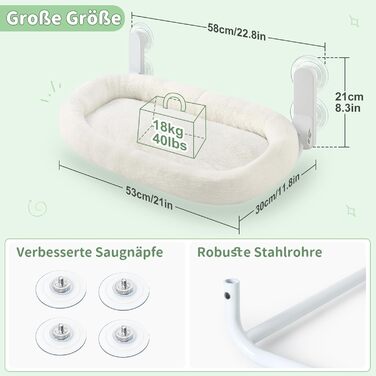 Кішка лежанка на вікно GUUSII HOME: розкладна, з 4 присосками, біла