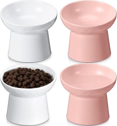 Набір мисок для котів Tanlade з підняттям, керамічні, нахилені, 4 шт. (білий та сірий)