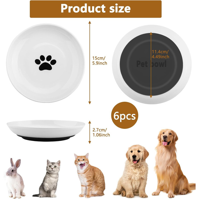 Набори мисок для котів Vexillic (6 шт.) з кераміки, з антиковзким силіконовим дном. Підходять для котів, кошенят та собак.