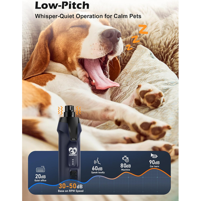 Електричний тример для собак Casfuy - 6 насадок, потужний, тихий, з LED-підсвіткою та збирачем пилу, 4.8V, для великих собак, блакитний