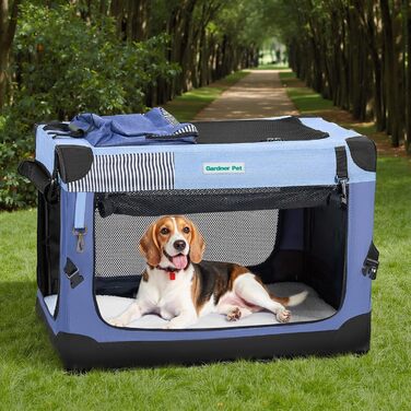 Складана переноска для собак Gardner Pet Hundebox, 66x48x48 см, з ручками та ковдрою для котів та собак до 15 кг, блакитна