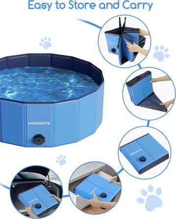 Meowant Складаний басейн для собак, велика ванна для купання з ПВХ, нековзний дитячий і собачий басейн для вулиці, 180x30 см, без насоса