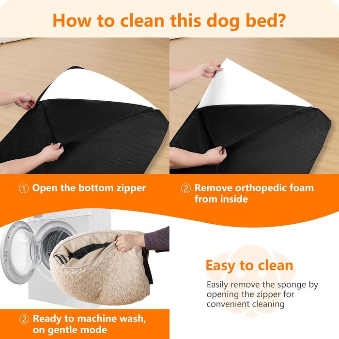 Ортопедичне ліжко для собак, матрац для собак з двошаровим дизайном, миється, знімний кошик для собак, 90 см для собак маленьких та середніх порід, бежевий колір, розмір 89 x 59 x 10 см