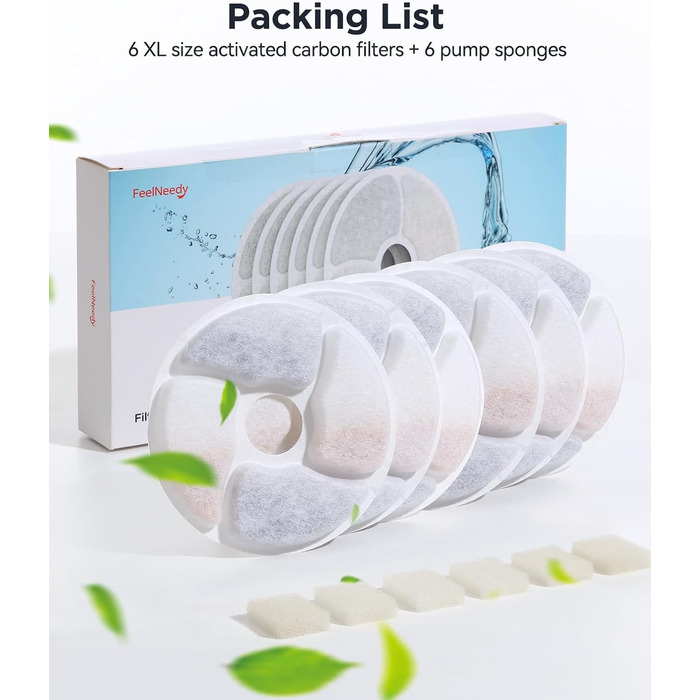 Турнік для котів та собак Edelstahl Kabellos з датчиком рівня води, 3,5L | FEELNEEDY [FN-W19] – Бездротовий фонтанчик з акумулятором 4000mAh, 3 режими роботи, фільтр з активованого вугілля (6 шт.)