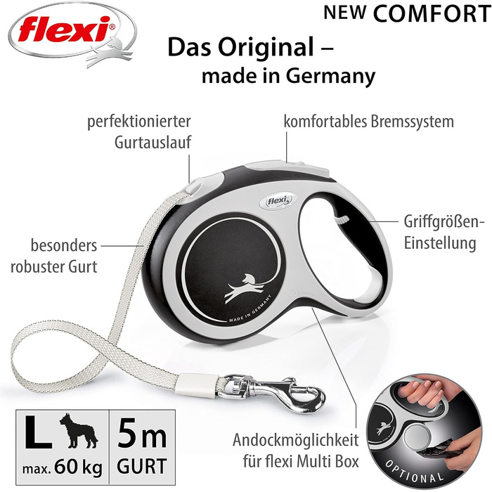 Рулетка для собак Flexi Comfort L, 5 м, чорна (до 60 кг)