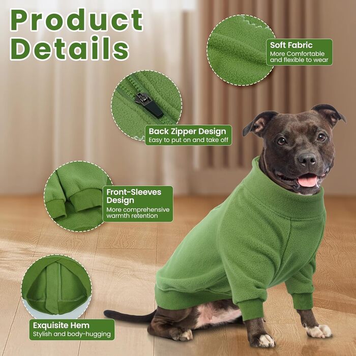 Теплий пуловер Lelepet для собак на блискавці, флісовий халат, одяг для цуценят, одяг для великих собак, теплий халат для домашніх тварин, зелений, XL
