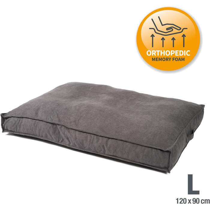 Преміум подушка для собак JAMAXX Orthopädische, м'яка, з піною з пам'яті, водонепроникна, товста, з віскоеластичною піною, з фланелевою обшивкою, собаче ліжко PDB1001 (120x90 см, сіра)
