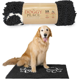 Килимок для собак My Doggy Place з мікрофібри для брудних лап, 91,4 x 66 см, антрацит з відбитком лапи, швидковисихаючий, з антиковзким покриттям, придатний для прання та сушки, розмір 91 x 66 x 3 см
