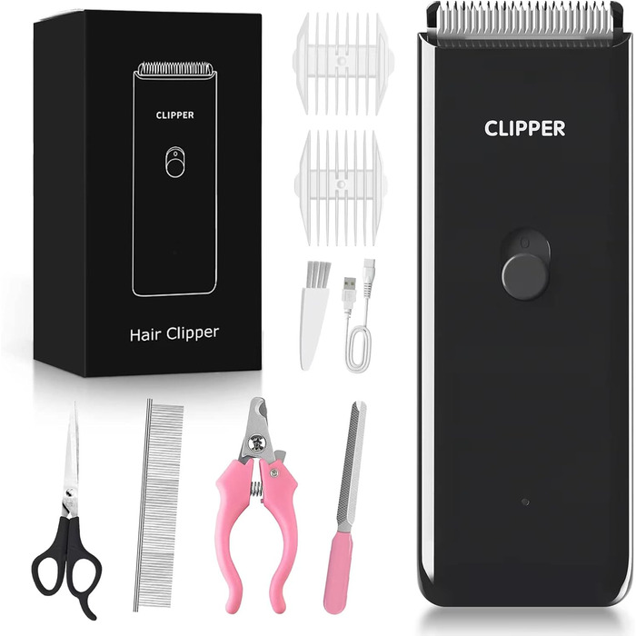 Електрична машинка для стрижки котів та собак, USB, акумуляторна, водонепроникна, безшумна (чорна)